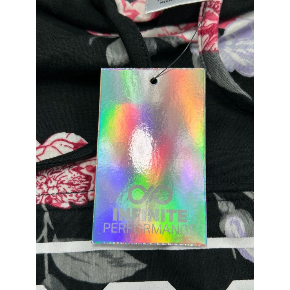 Good Vibes Floral Print Hoodie Sweatshirt Black Pink Roses Womens M Infinite Per - Picture 7 of 9